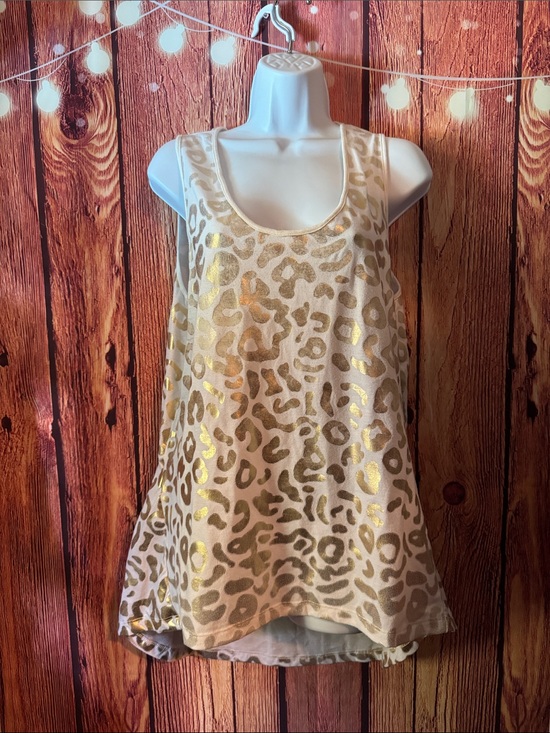 Saks Fifth Avenue Tops - Saks Fifth Avenue Y2K vintage White Tank Top with Gold Leopard Foil